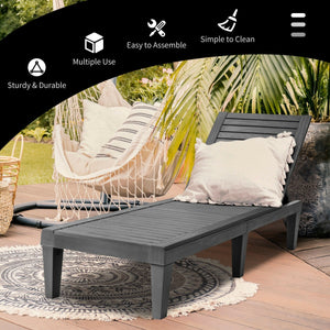 Set of 2 Outdoor Chaise Lounge Chair with 5 Positions Adjustable Backrest-Black view 7