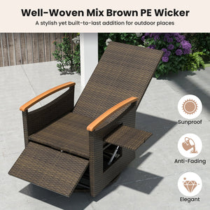 Set of 2 Patio Rattan 360° Swivel Recliner Chair with Adjustable Backrest and Footrest-Beige view 7