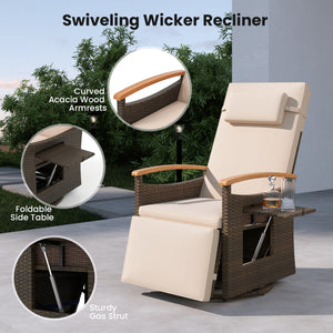 Set of 2 Patio Rattan 360° Swivel Recliner Chair with Adjustable Backrest and Footrest-Beige view 9