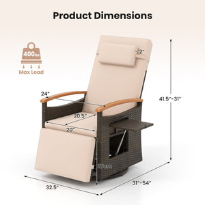 Set of 2 Patio Rattan 360° Swivel Recliner Chair with Adjustable Backrest and Footrest-Beige view 4
