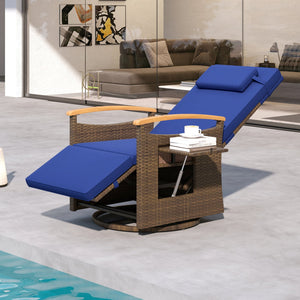 Set of 2 Patio Rattan 360° Swivel Recliner Chair with Adjustable Backrest and Footrest-Navy view 3