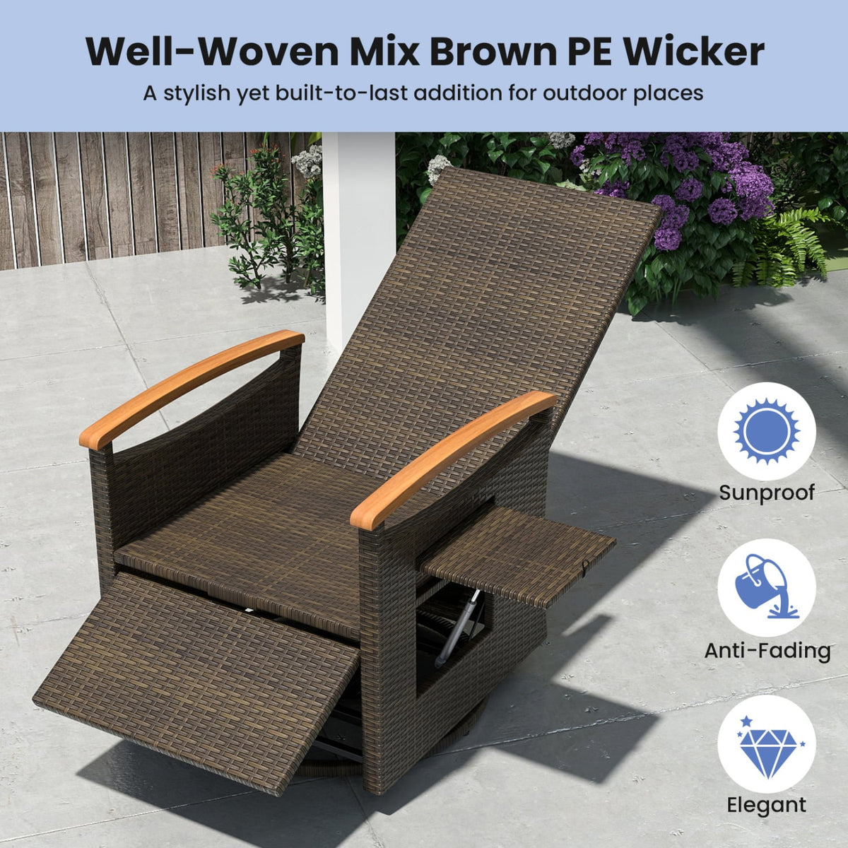 Set of 2 Patio Rattan 360° Swivel Recliner Chair with Adjustable Backrest and Footrest-Navy view 7