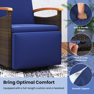 Set of 2 Patio Rattan 360° Swivel Recliner Chair with Adjustable Backrest and Footrest-Navy view 8