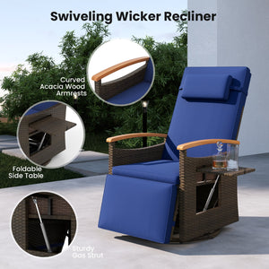 Set of 2 Patio Rattan 360° Swivel Recliner Chair with Adjustable Backrest and Footrest-Navy view 9