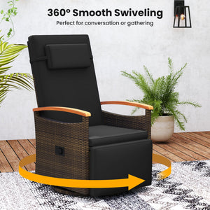 Set of 2 Patio Rattan 360° Swivel Recliner Chair with Adjustable Backrest and Footrest-Black view 6