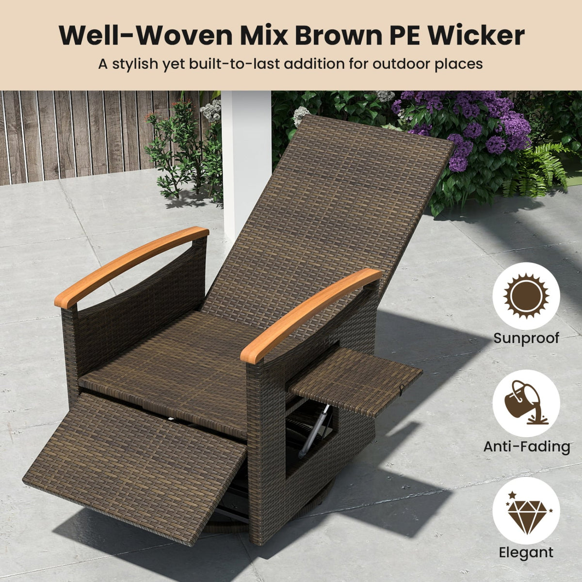 Set of 2 Patio Rattan 360° Swivel Recliner Chair with Adjustable Backrest and Footrest-Black view 7