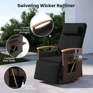 Set of 2 Patio Rattan 360° Swivel Recliner Chair with Adjustable Backrest and Footrest-Black view 9