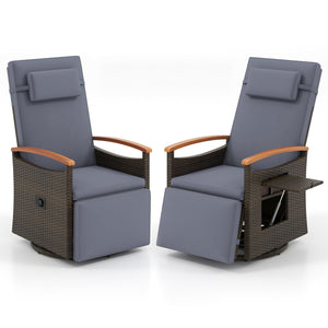 Set of 2 Patio Rattan 360° Swivel Recliner Chair with Adjustable Backrest and Footrest-Dark Gray