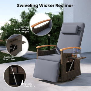 Set of 2 Patio Rattan 360° Swivel Recliner Chair with Adjustable Backrest and Footrest-Dark Gray view 6