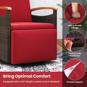 Set of 2 Patio Rattan 360° Swivel Recliner Chair with Adjustable Backrest and Footrest-Red view 8