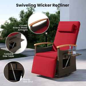 Set of 2 Patio Rattan 360° Swivel Recliner Chair with Adjustable Backrest and Footrest-Red view 9