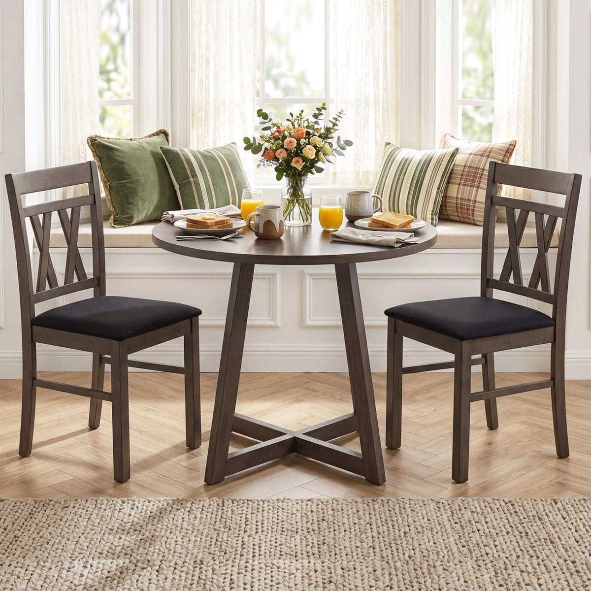 Set of 2 Modern Linen Style Upholstered Kitchen Chairs-Gray view 2
