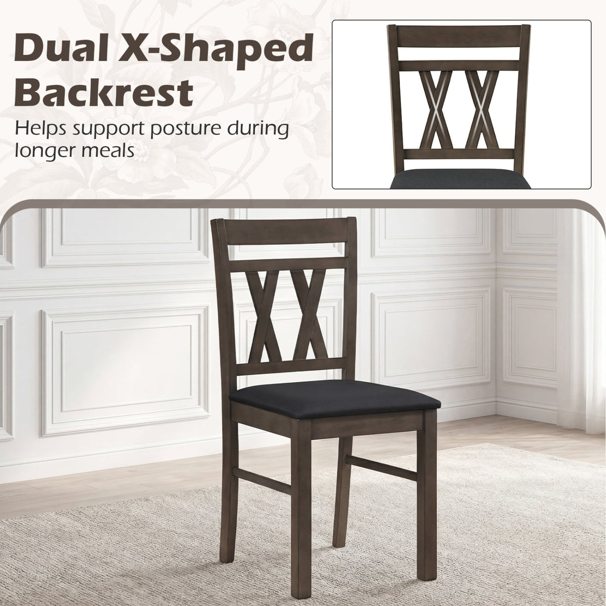 Set of 2 Modern Linen Style Upholstered Kitchen Chairs-Gray view 7