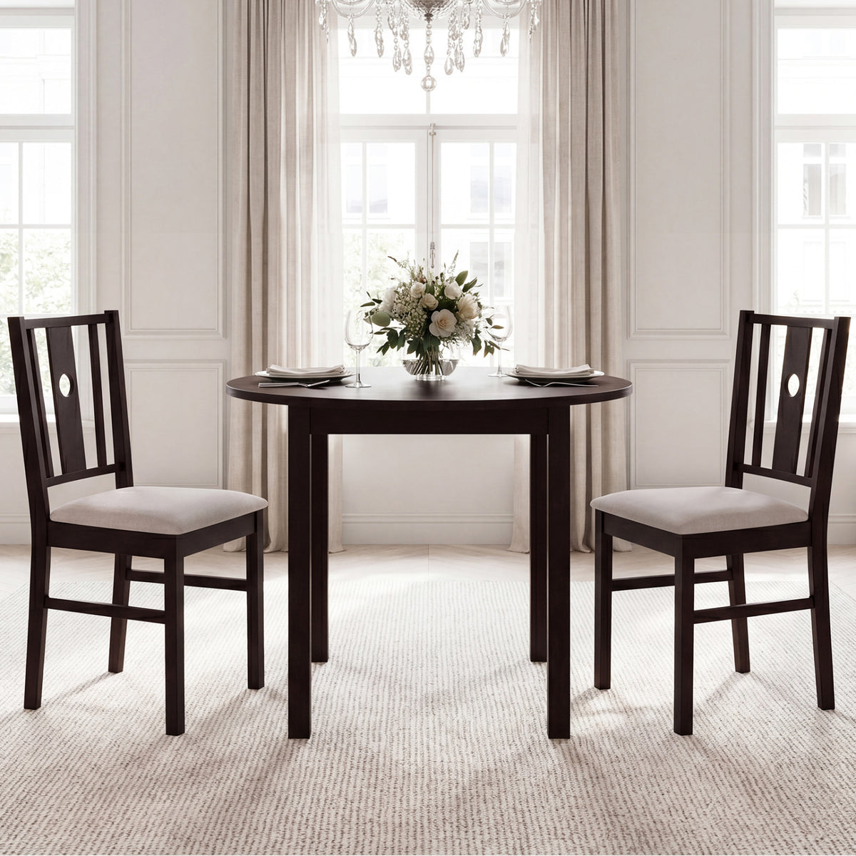 Set of 2 Rubber Wood Kitchen Chairs with Fabric Padded Seat -Coffee view 3