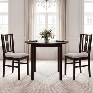 Set of 2 Rubber Wood Kitchen Chairs with Fabric Padded Seat -Coffee view 3