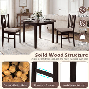 Set of 2 Rubber Wood Kitchen Chairs with Fabric Padded Seat -Coffee view 5