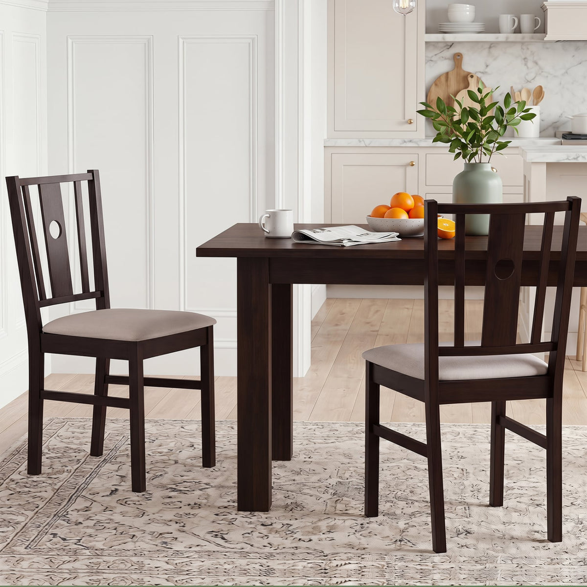 Set of 2 Rubber Wood Kitchen Chairs with Fabric Padded Seat -Coffee view 8