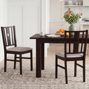 Set of 2 Rubber Wood Kitchen Chairs with Fabric Padded Seat -Coffee view 8