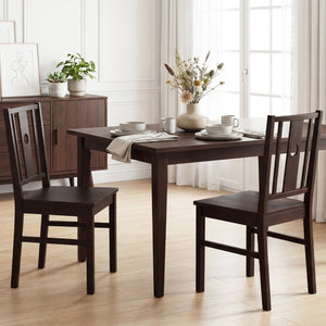 Set of 2 Solid Rubber Wood Kitchen Chairs with Slatted Curved Backrest-Coffee view 2