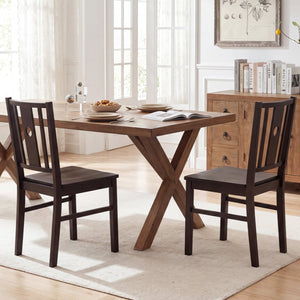 Set of 2 Solid Rubber Wood Kitchen Chairs with Slatted Curved Backrest-Coffee view 3