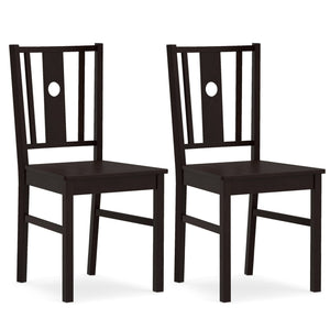 Set of 2 Solid Rubber Wood Kitchen Chairs with Slatted Curved Backrest-Coffee