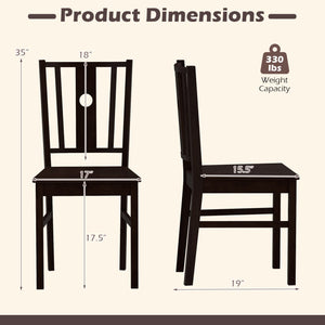Set of 2 Solid Rubber Wood Kitchen Chairs with Slatted Curved Backrest-Coffee view 4