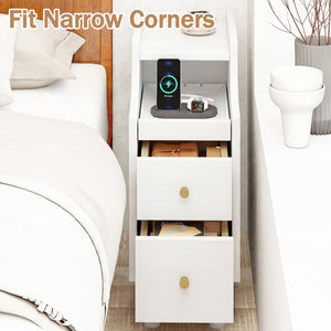 Set of 2 Solid Wood Night Side Table with Pull-out Tray and 2 Storage Drawers-White view 8