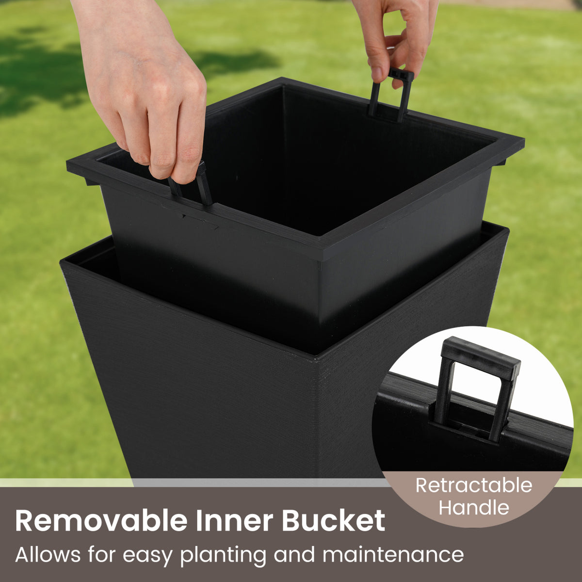 Set of 2 Square Taper Planter with Optional Drainage Hole and Removable Inner Bucket-Black view 8