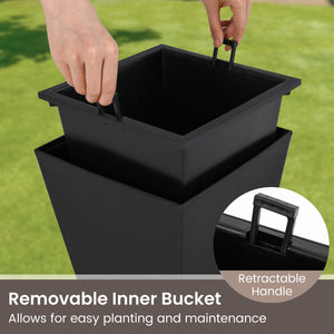 Set of 2 Square Taper Planter with Optional Drainage Hole and Removable Inner Bucket-Black view 8
