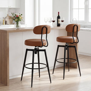 Set of 2 Swivel Barstools Faux Leather with Upholstered Seat and Back-Brown view 3