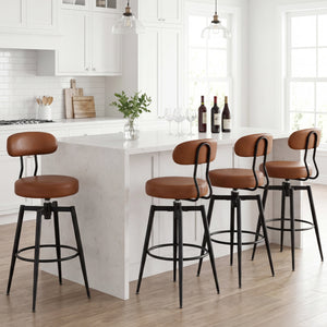 Set of 2 Swivel Barstools Faux Leather with Upholstered Seat and Back-Brown view 5