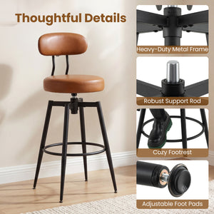 Set of 2 Swivel Barstools Faux Leather with Upholstered Seat and Back-Brown view 9
