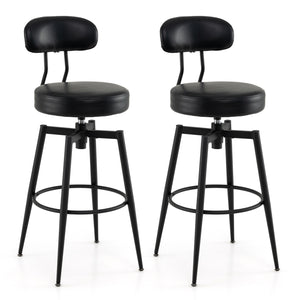 Set of 2 Swivel Barstools Faux Leather with Upholstered Seat and Back-Black
