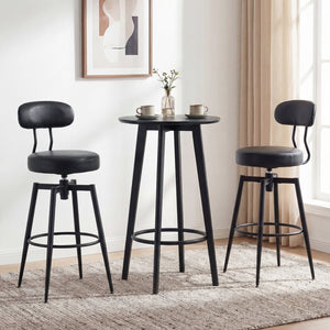 Set of 2 Swivel Barstools Faux Leather with Upholstered Seat and Back-Black view 2