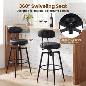 Set of 2 Swivel Barstools Faux Leather with Upholstered Seat and Back-Black view 7