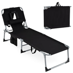 Set of 2 Tanning Chair Portable Chaise Lounge Chair with 4-Position Adjustable Backrest-Black view 4