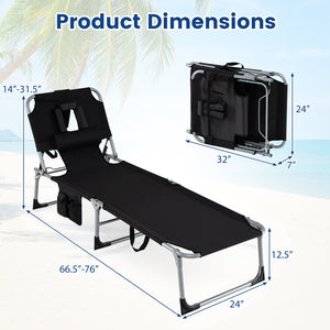 Set of 2 Tanning Chair Portable Chaise Lounge Chair with 4-Position Adjustable Backrest-Black view 5