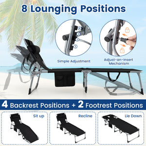 Set of 2 Tanning Chair Portable Chaise Lounge Chair with 4-Position Adjustable Backrest-Black view 6