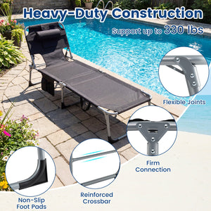 Set of 2 Tanning Chair Portable Chaise Lounge Chair with 4-Position Adjustable Backrest-Black view 9
