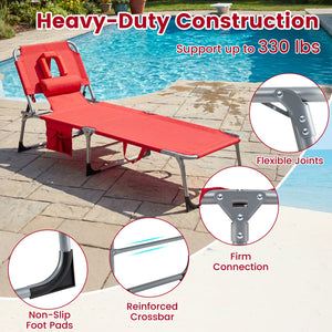 Set of 2 Tanning Chair Portable Chaise Lounge Chair with 4-Position Adjustable Backrest-Red view 9