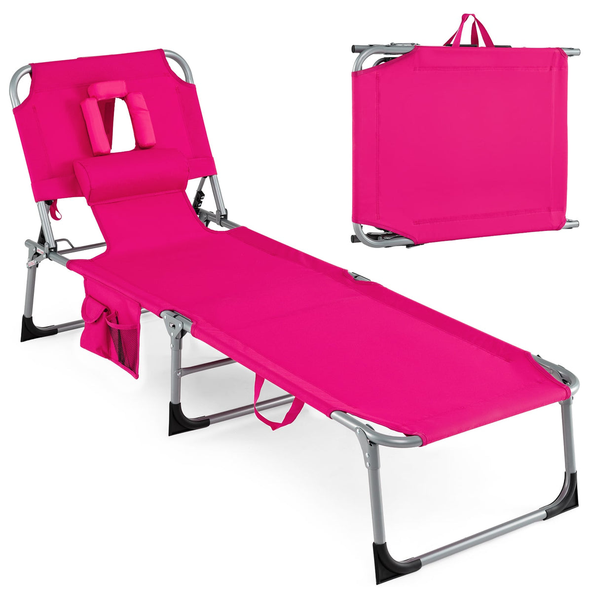 Set of 2 Tanning Chair Portable Chaise Lounge Chair with 4-Position Adjustable Backrest-Pink view 4