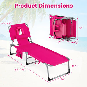 Set of 2 Tanning Chair Portable Chaise Lounge Chair with 4-Position Adjustable Backrest-Pink view 5