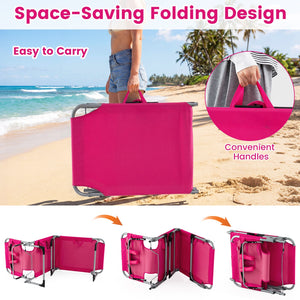 Set of 2 Tanning Chair Portable Chaise Lounge Chair with 4-Position Adjustable Backrest-Pink view 7