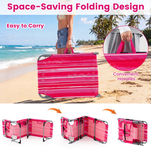 Set of 2 Tanning Chair Portable Chaise Lounge Chair with 4-Position Adjustable Backrest-Pink Stripe view 5