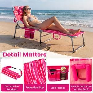Set of 2 Tanning Chair Portable Chaise Lounge Chair with 4-Position Adjustable Backrest-Pink Stripe view 8