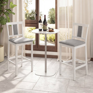 Set of 2 Upholstered Barstool 29.5 Inch Bar Height with Solid Rubber Wood Frame-White view 3