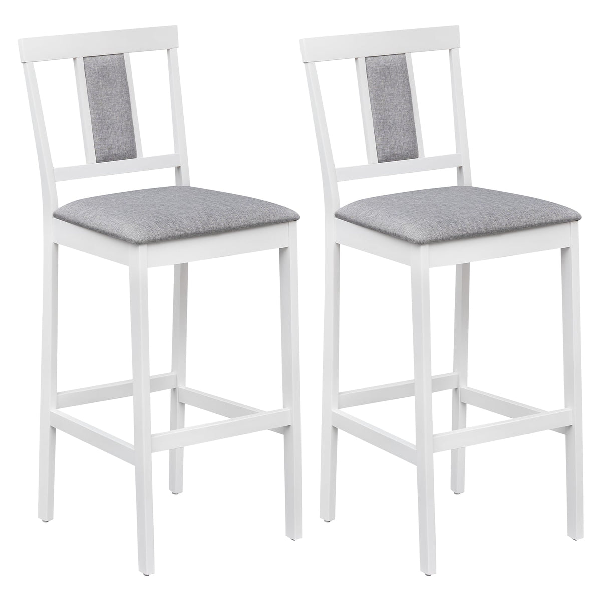 Set of 2 Upholstered Barstool 29.5 Inch Bar Height with Solid Rubber Wood Frame-White