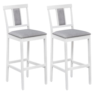 Set of 2 Upholstered Barstool 29.5 Inch Bar Height with Solid Rubber Wood Frame-White