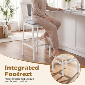 Set of 2 Upholstered Barstool 29.5 Inch Bar Height with Solid Rubber Wood Frame-White view 6
