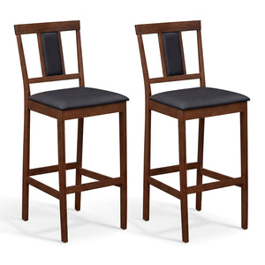 Set of 2 Upholstered Barstool 29.5 Inch Bar Height with Solid Rubber Wood Frame-Walnut